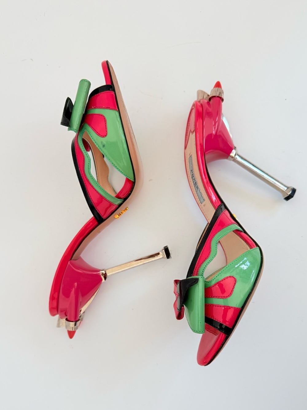 Prada SS12 Hot Rod Flame Tail Light Bow Patent Leather Sandals Heels EU 38 US 8 - Picture 4 of 8